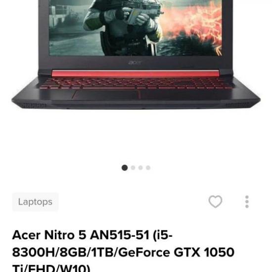 Laptop Acer Nitro 5 i5 8300 gtx 1050ti 8gb ram ddr4 hdd 1tb Καλαμάτα νομού Μεσσηνίας, Πελοπόννησος Η/Υ - Υλικό - Λογισμικό Πωλούνται (φωτογραφία 1)