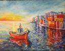 Πίνακας Ζωγραφικής - Καραβάκι σε νησιώτικο δειλινό Θεσσαλονίκη νομού Θεσσαλονίκης, Μακεδονία Τέχνη - Συλλογές - Χόμπι Πωλούνται (μικρογραφία 1)