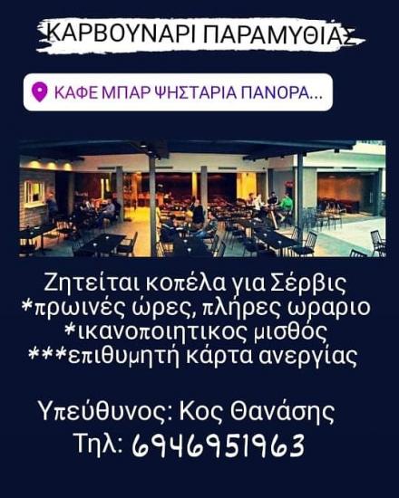 Προσφορά θέσης εργασίας για Σερβιτόρα Παραμυθια νομού Θεσπρωτίας, Ήπειρος Εστιατόρια - Καφέ - Μπαρ Εργασία (φωτογραφία 1)